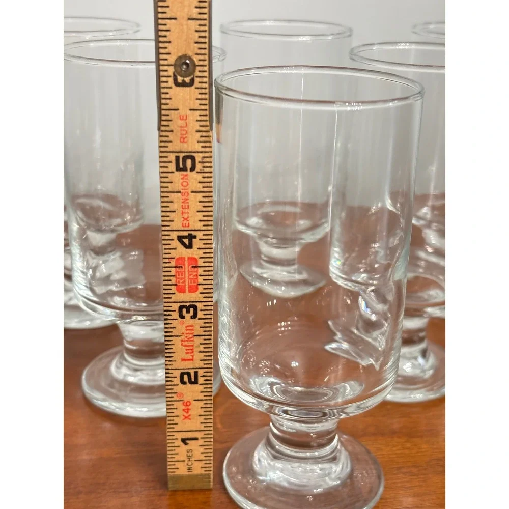 Vintage Set of 6 Clear Footed Glass Tumblers Stemmed Water Barware